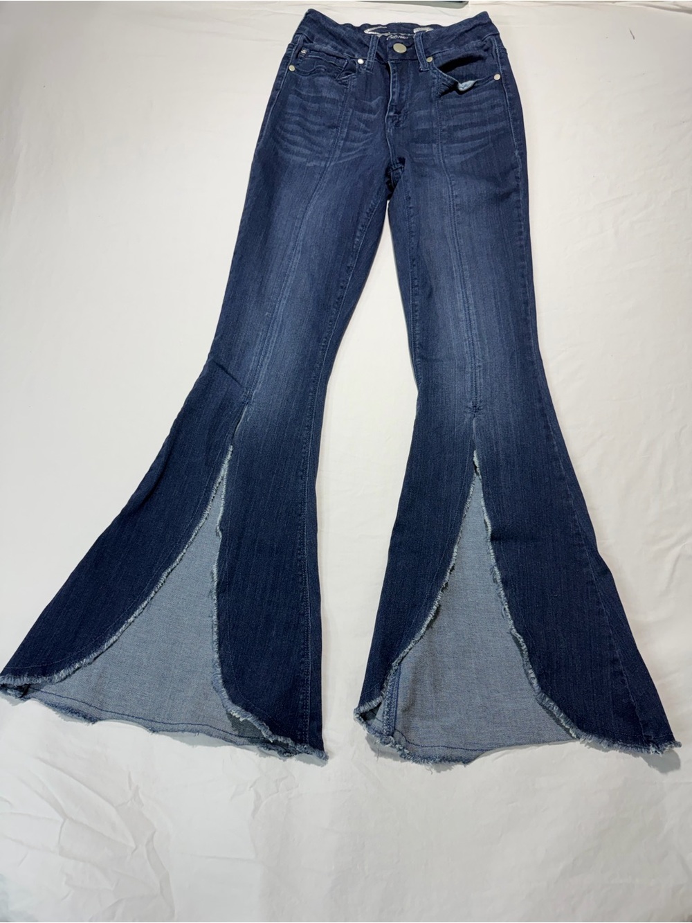 Seven7 Dark Blue Split-Panel Flare Jeans